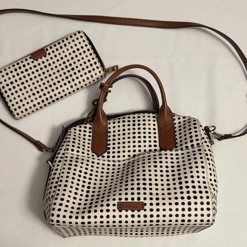 Fossil Black and White Polka Dot Satchel